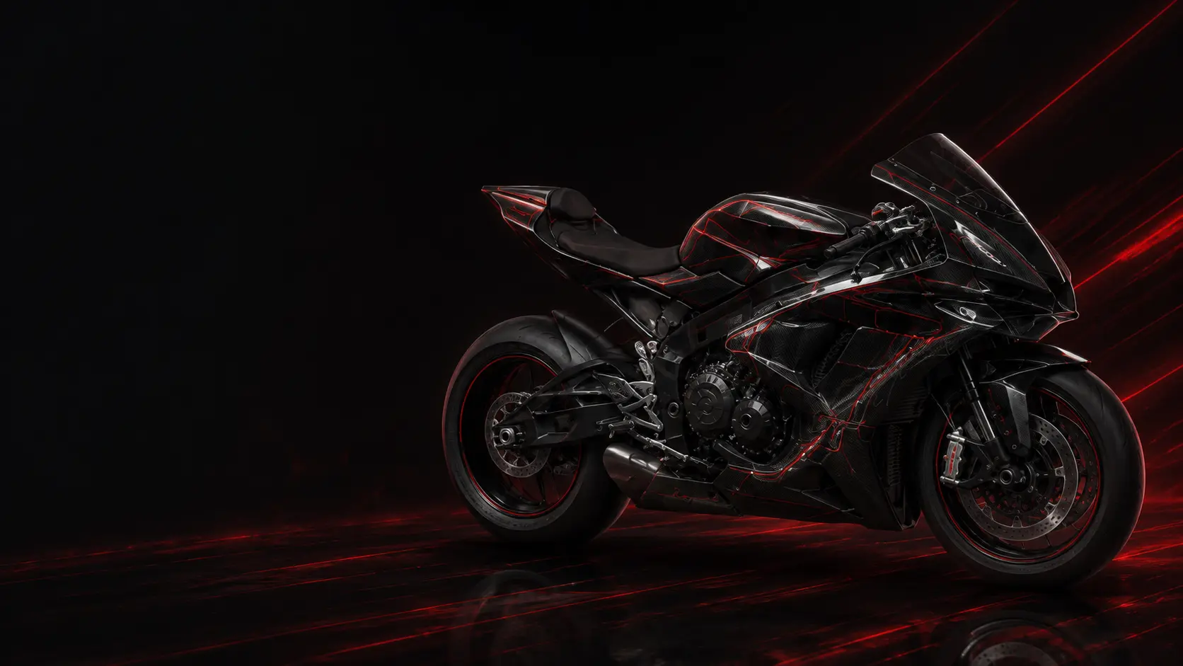 Vortex Nova RR1 de profil, carénage carbone à liserés rouges
